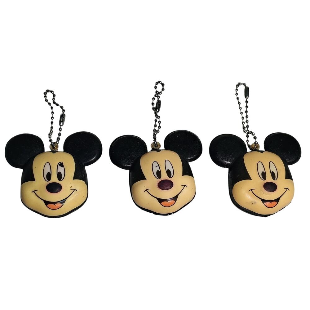 Vintage Disney Mickey Mouse Head Foam Squishy Keychain Bag Charm Lot/Set of 3